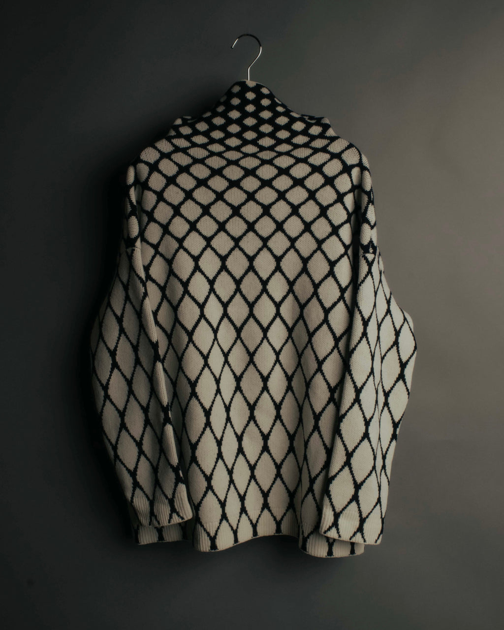 "VALENTINO" 20's Oversized diamond jacquard turtleneck knit sweater