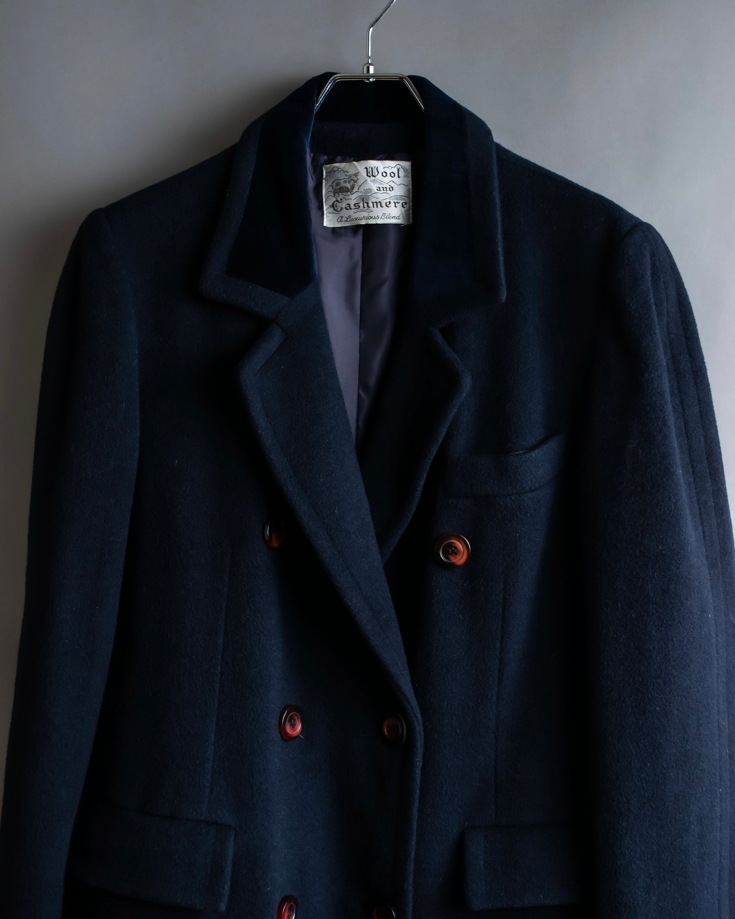 "Vintage double breasted velour trimmed chester coat"