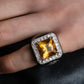 "GUCCI" Amber rhinestone GG motif engraved signet ring