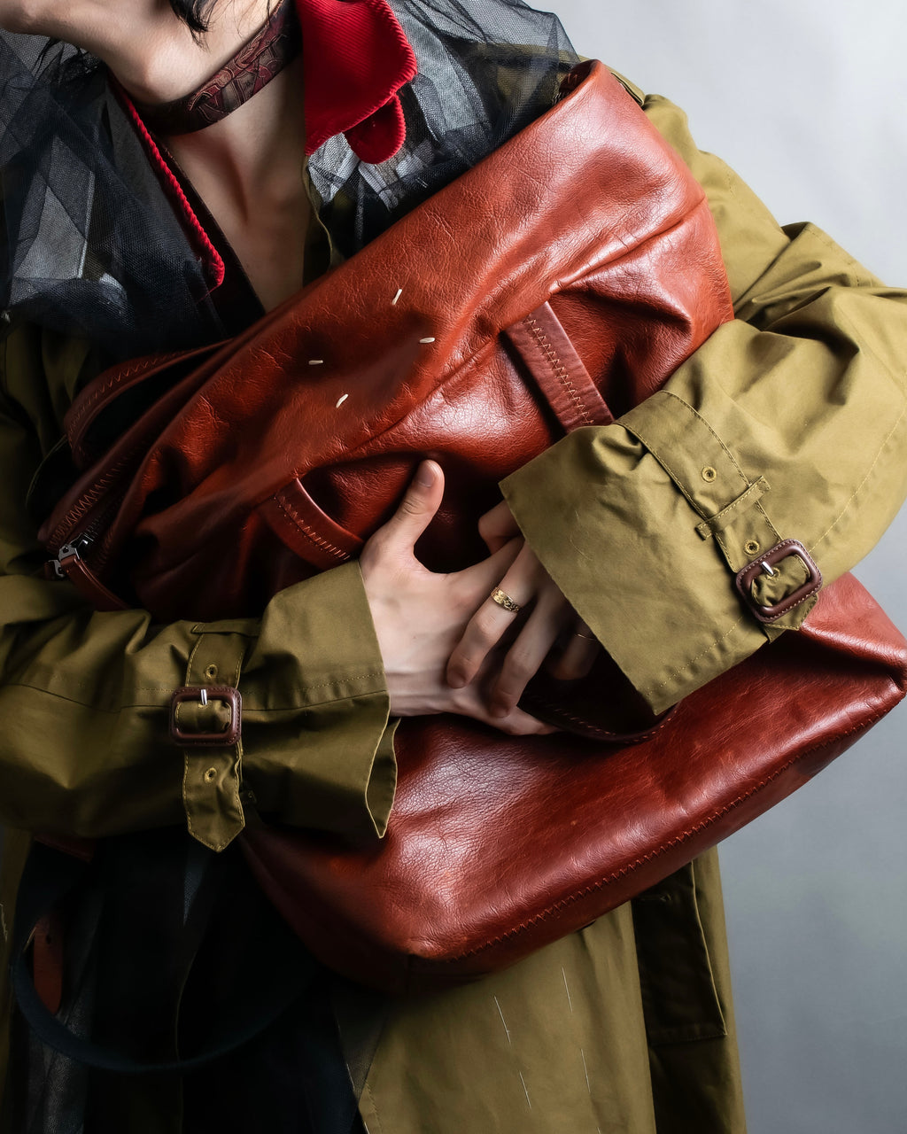 "MAISON MARGIELA" Genuine leather 2way brown color sailor bag