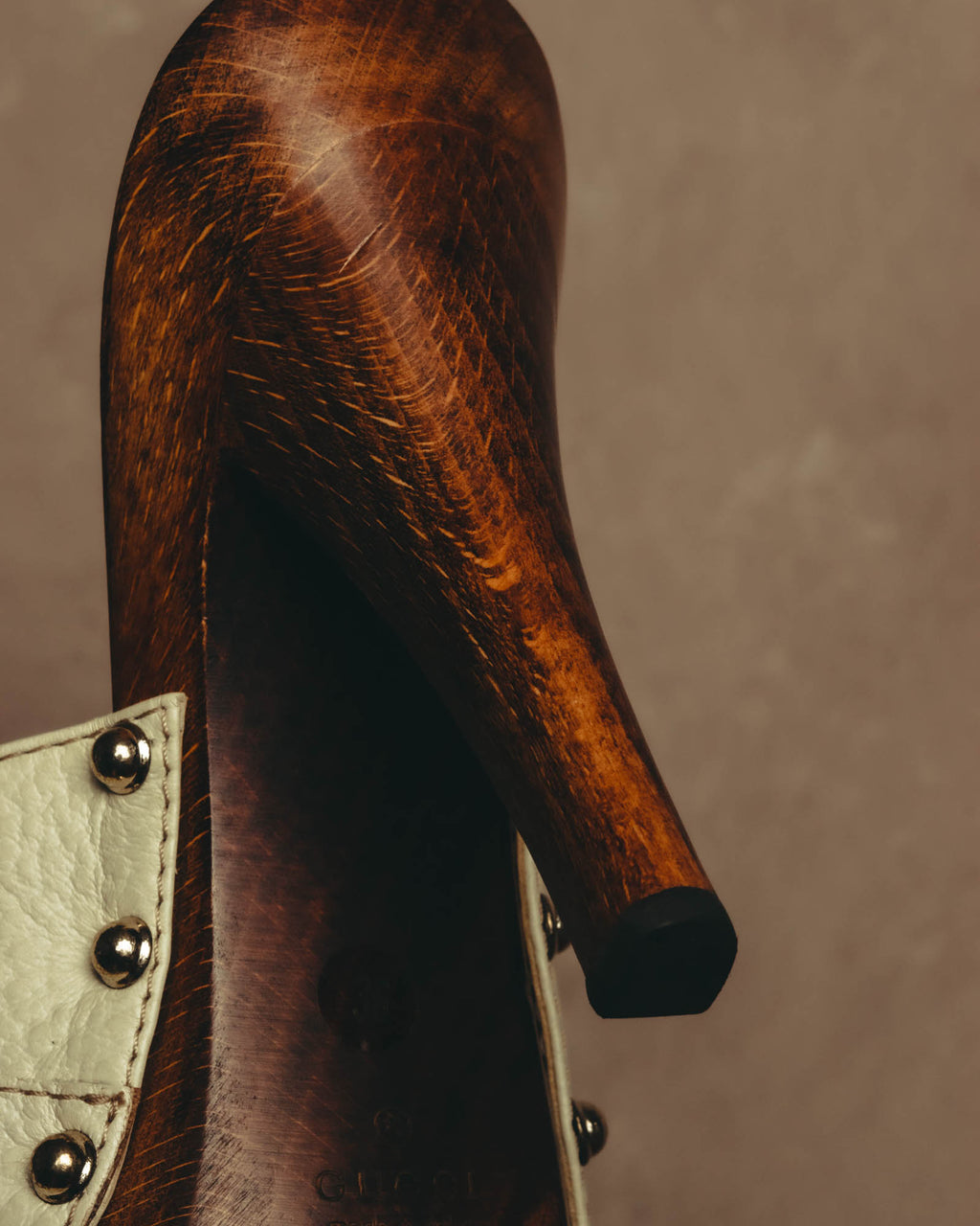 "GUCCI" 90's-00's Horsebit studded wood wedge mule sandals