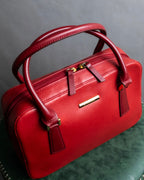 "BURBERRY" Bright red square silhouette leather handbag