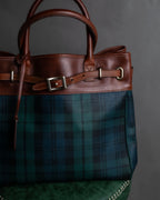 "Ralph Lauren" Blackwatch check canvas leather combination bag