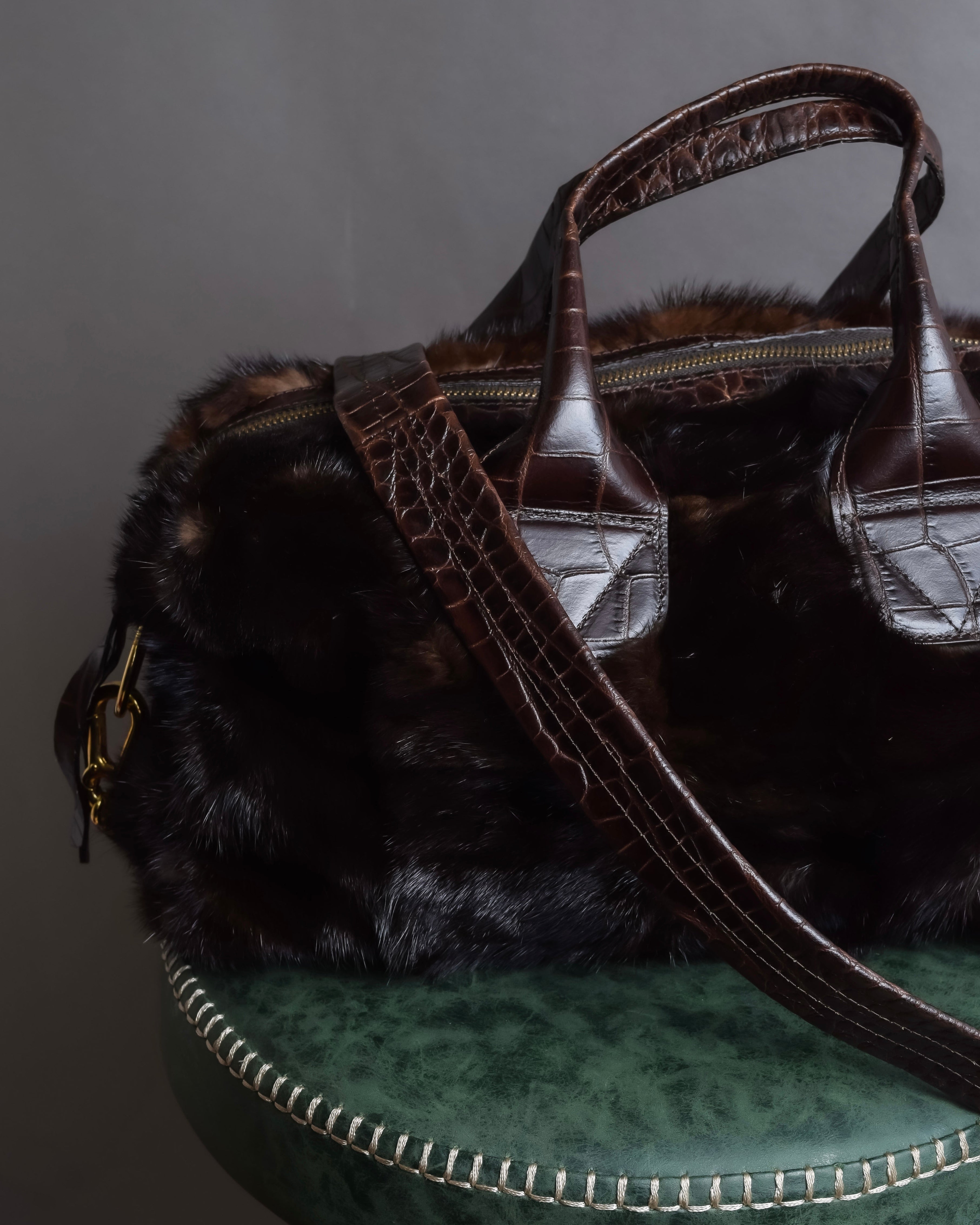 "FALORNI ITALIA LE BORSE" Mink fur leather combination design bag