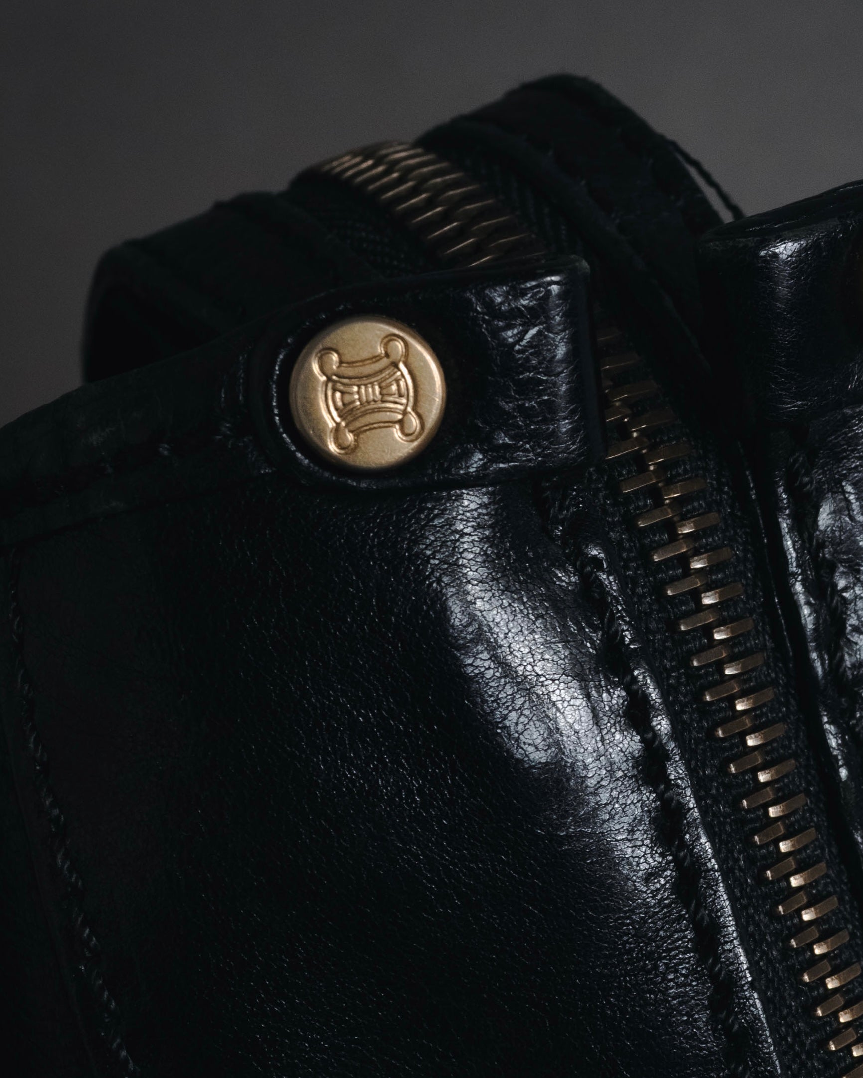 "CELINE" Leather double-pocket ring-hardware shoulder bag