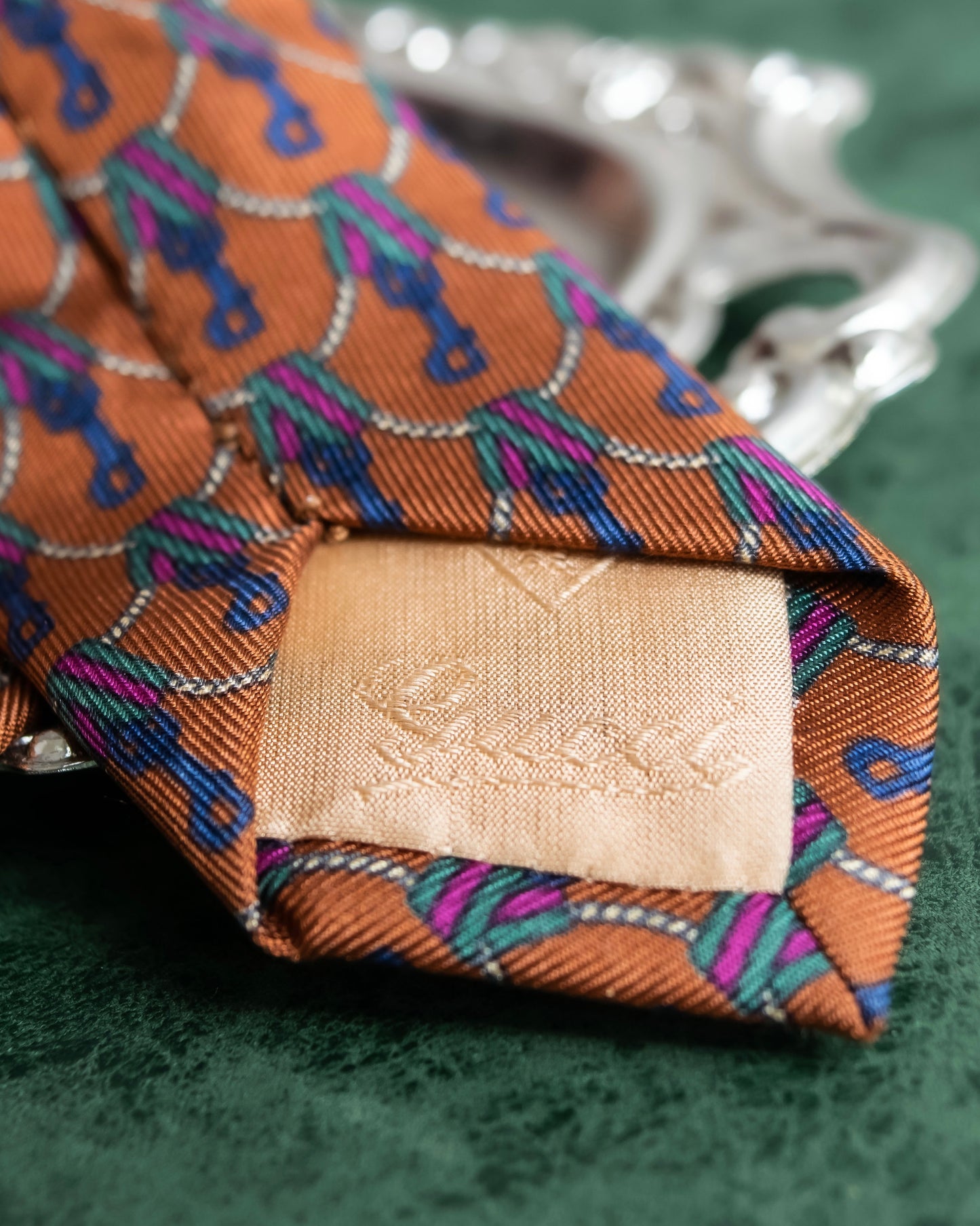 "GUCCI" Horsebit & GG pattern silk neck tie