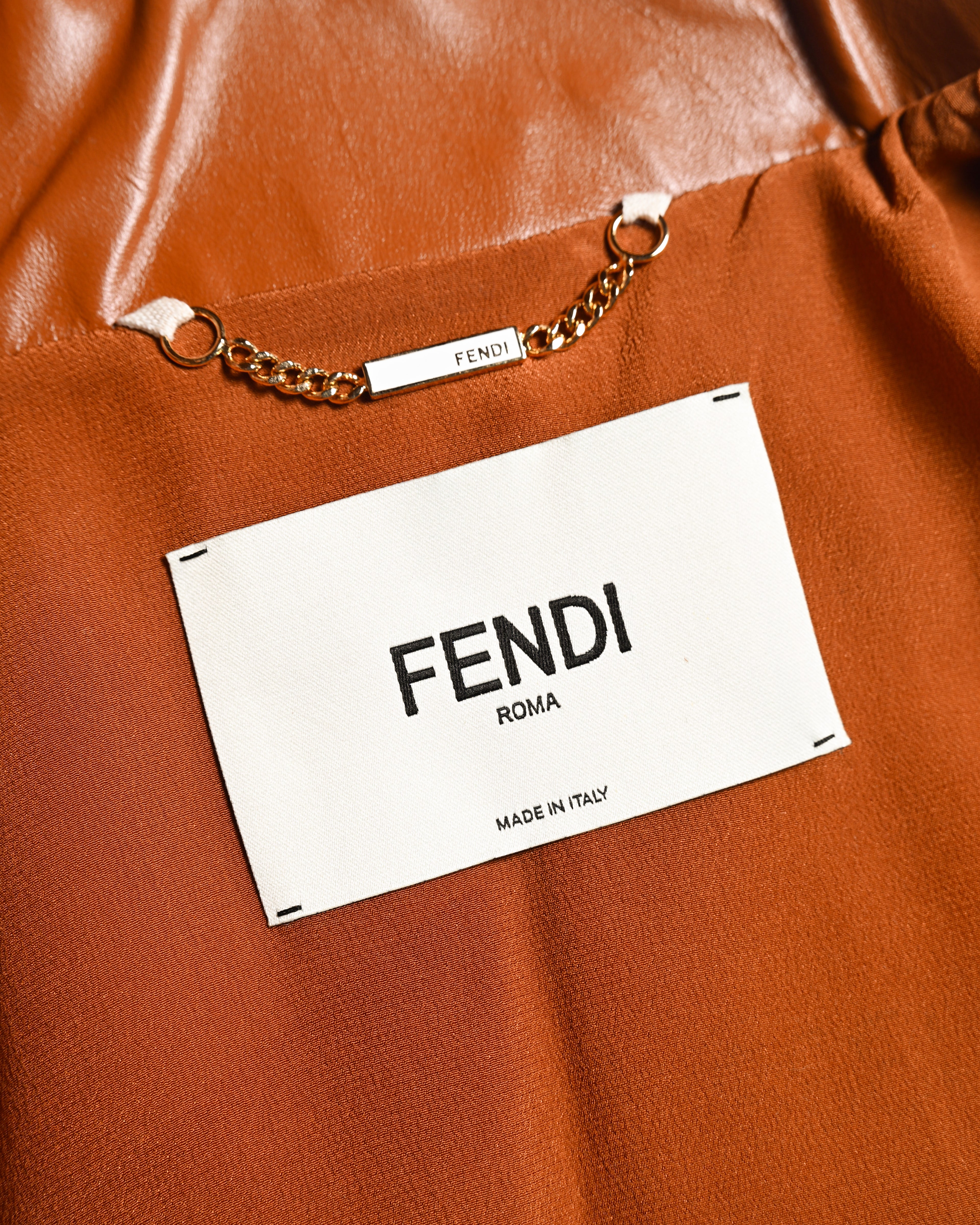 FENDI/ Back Logo Embroidery Calf Leather Short Jacket Brown