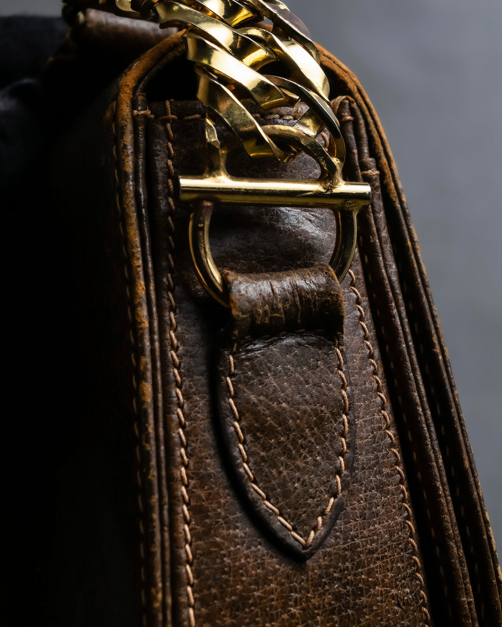 "GUCCI" Vintage horsebit motif leather shoulder bag