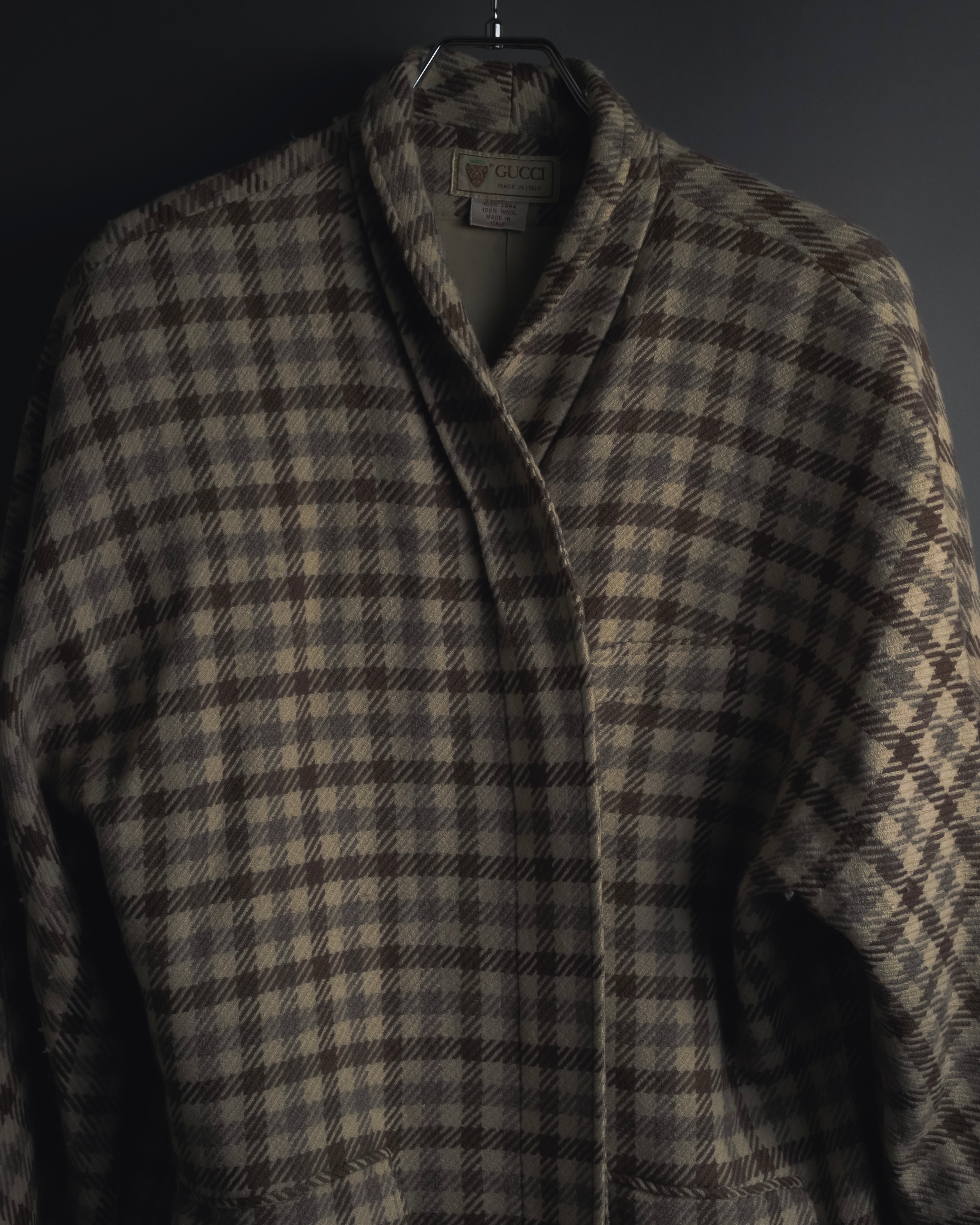 "GUCCI" 80’s checked wool shawl collar jacket
