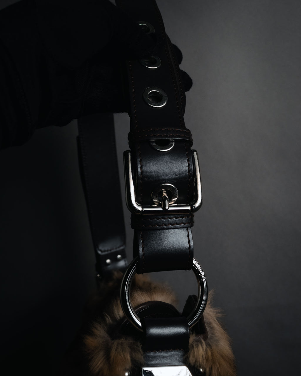 "DOLCE&GABBANA" 00’s-10’s Fur shoulder bag with logo hardware