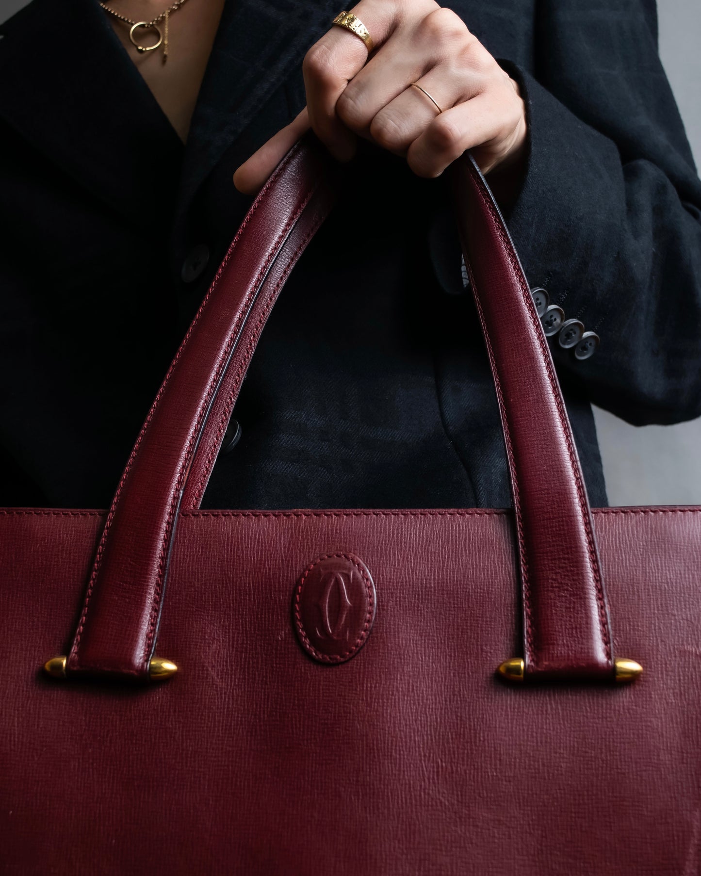 "Cartier" Jewelry ruby color leather tote bag