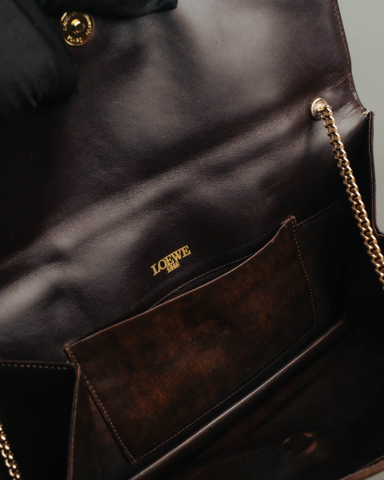 “LOEWE” 80’s-90’s Suede anagram chain shoulder bag