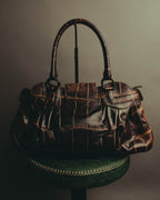 "Salvatore Ferragamo" 00's-10's Glossy crocodile embossed leather handbag