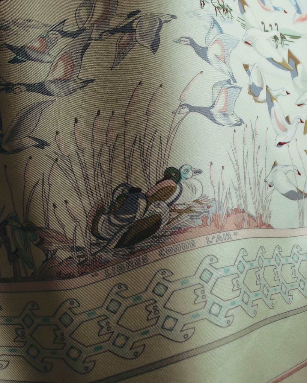 "Hermès" 00's Pastel bird print silk scarf
