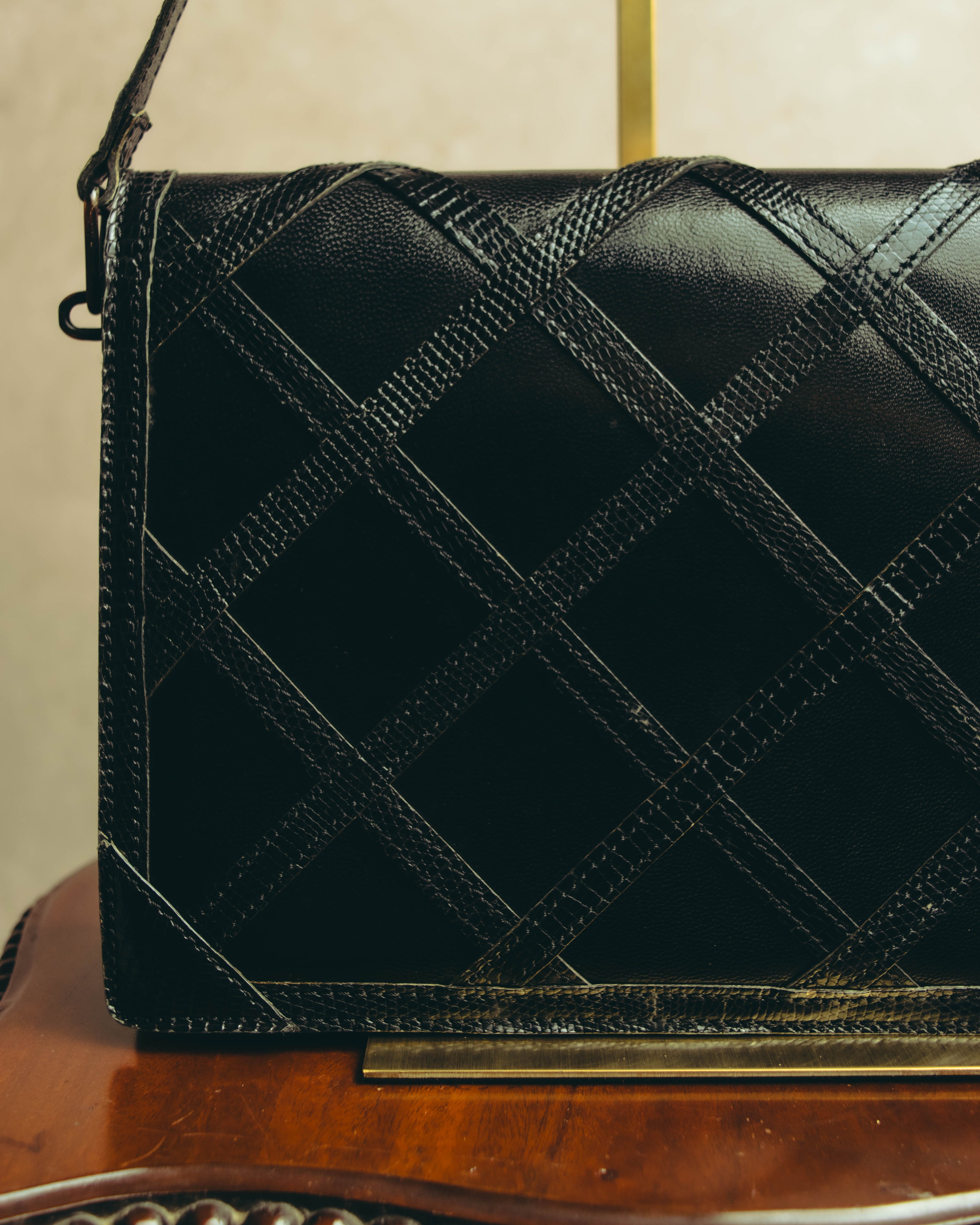 "Yves Saint Laurent" 80's-90's Lattice textured leather shoulder bag