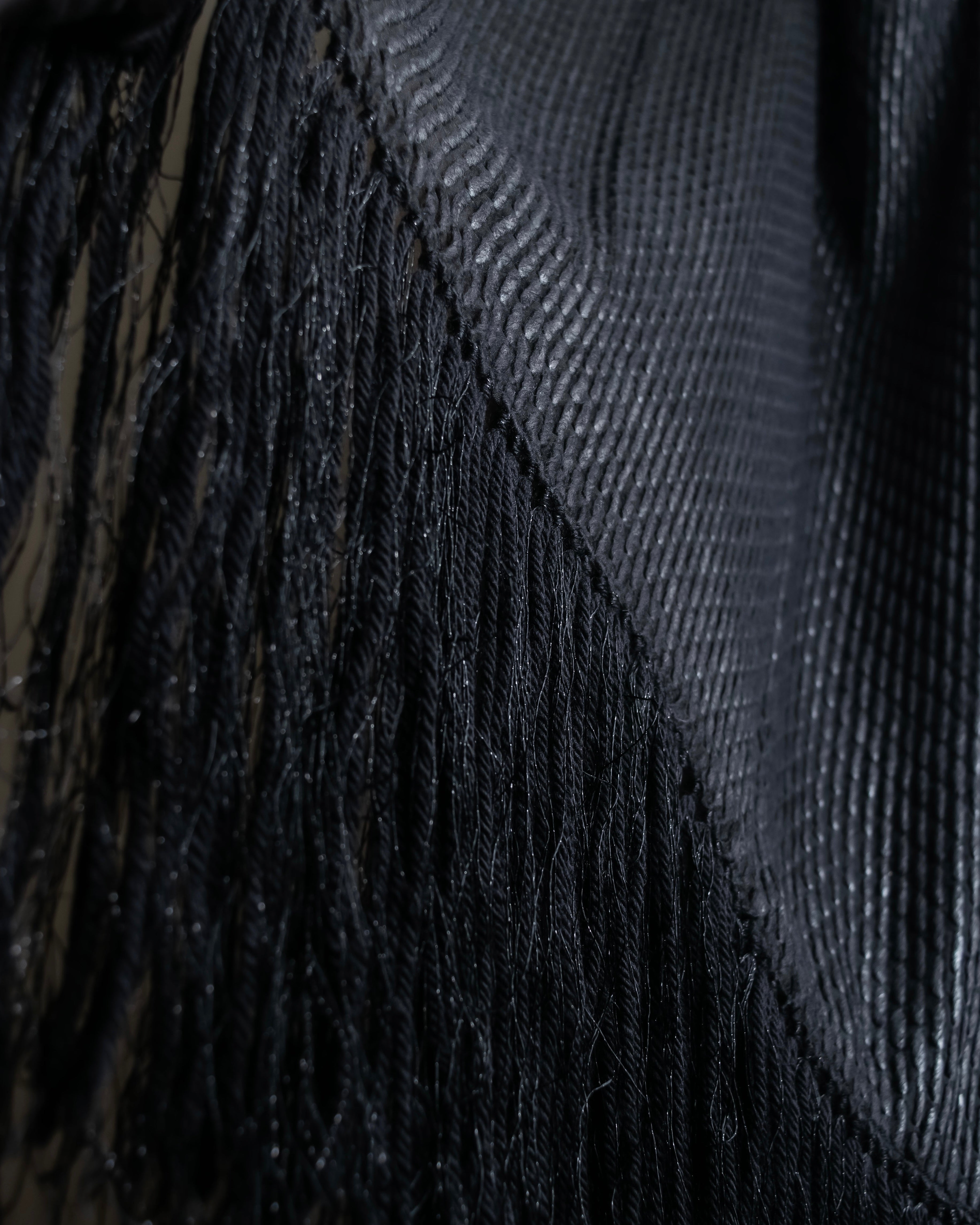 "GIORGIO ARMANI" Waffle low gauge knit fringe design stole