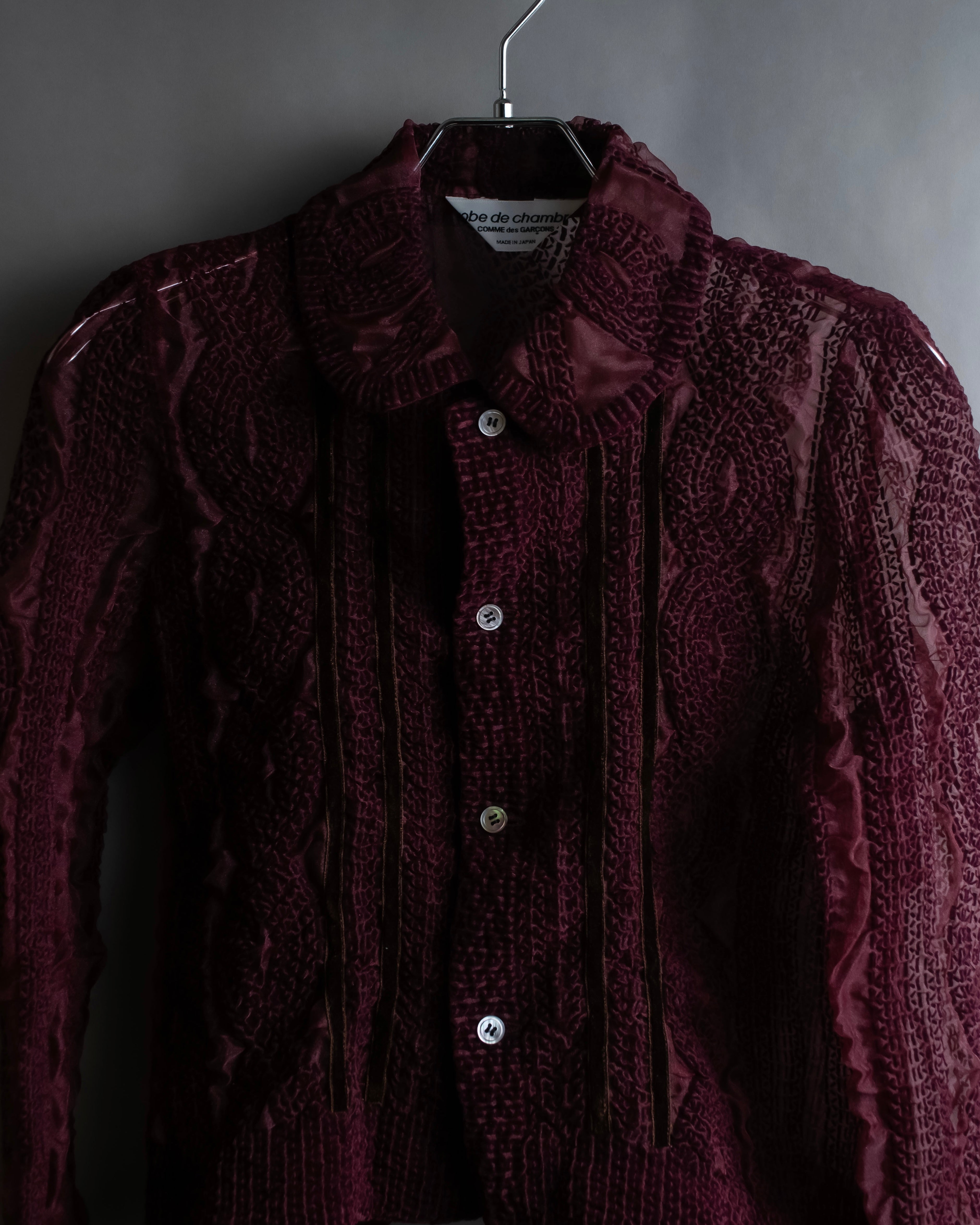 "robe de chambre COMME des GARCONS" Cable knit sheer shirt collar cardigan