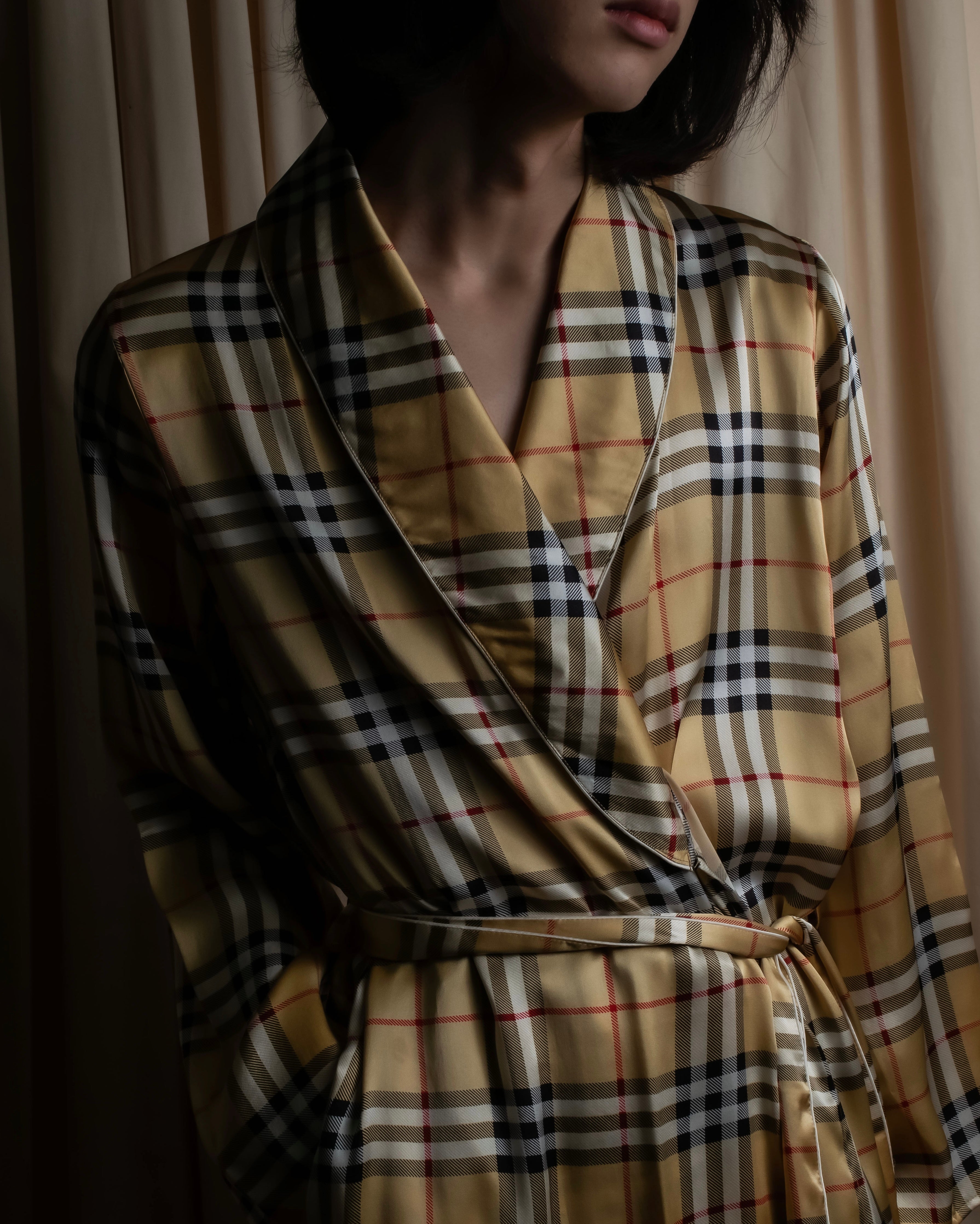 "BURBERRYS" Nova check maxi length silk gown coat