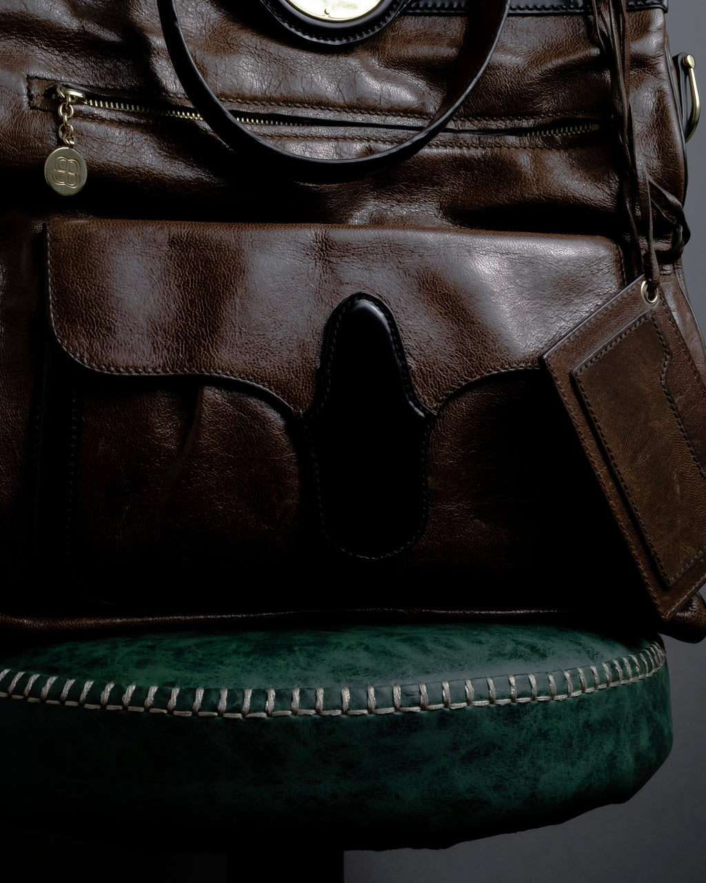 "BALENCIAGA" Gold turn lock design leather combination bag