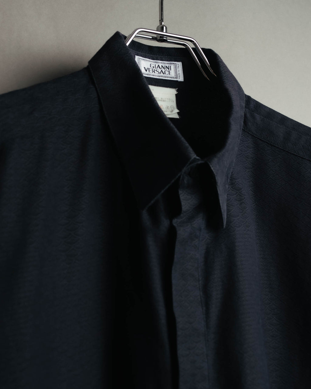 "GIANNI VERSACE" 80's-90's Dark jacquard long sleeve shirt