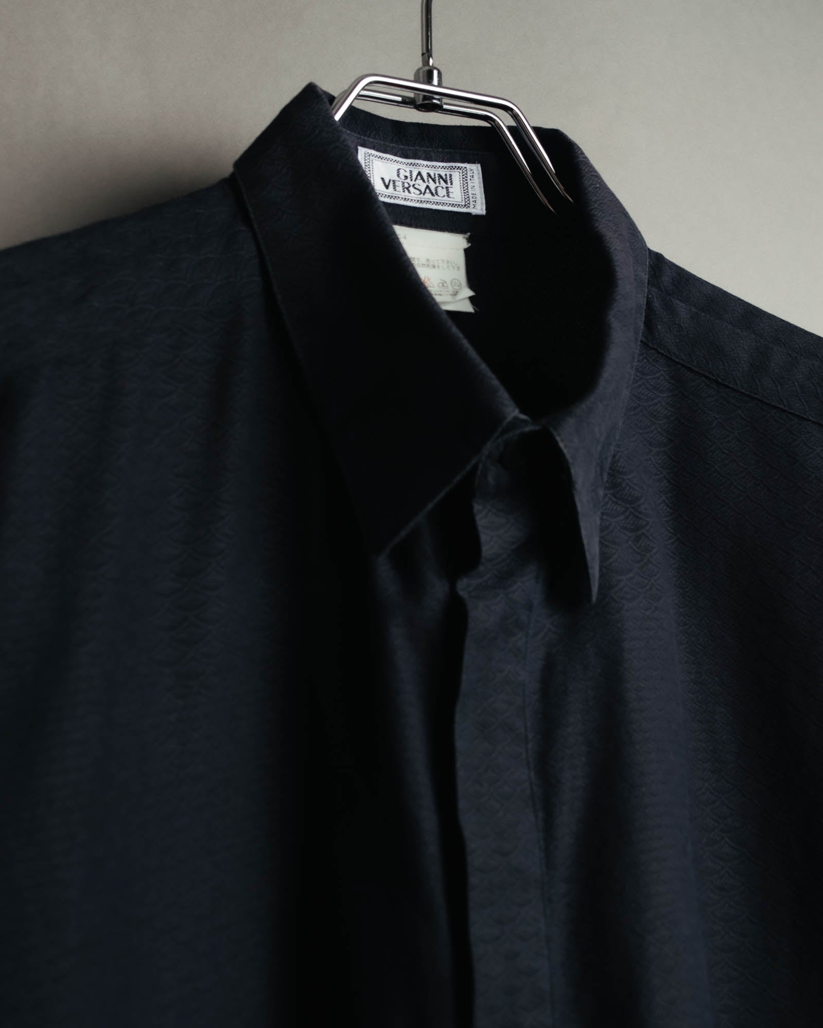 "GIANNI VERSACE" 80's-90's Dark jacquard long sleeve shirt
