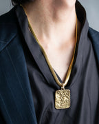 "Yves Saint Laurent" YSL logo plate gold necklace