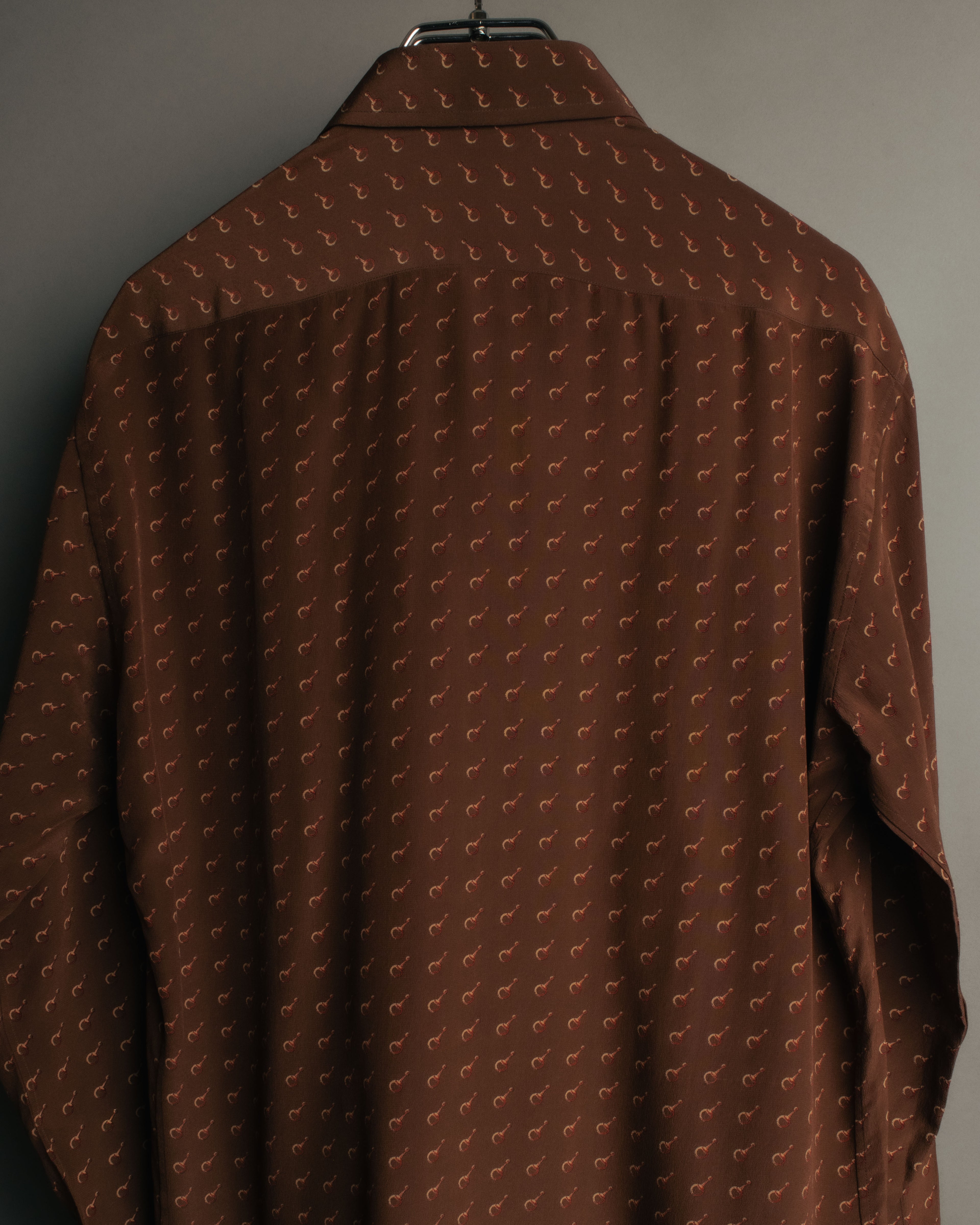 “GUCCI” 70’s horsebit monogram silk shirt