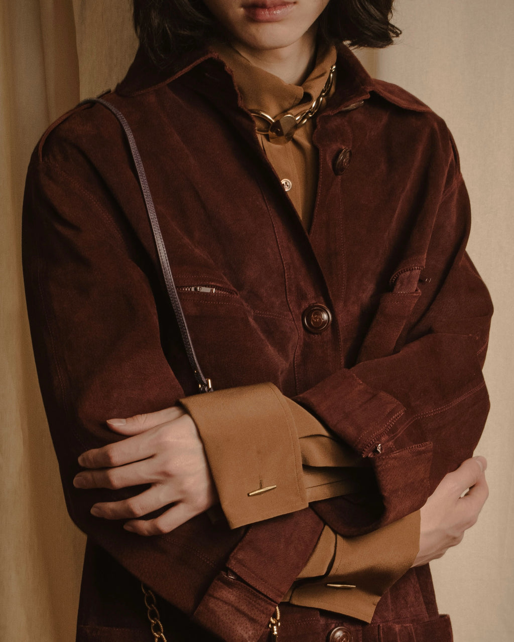 -SPECIAL- "GUCCI" 70’s Suede leather round collar coat