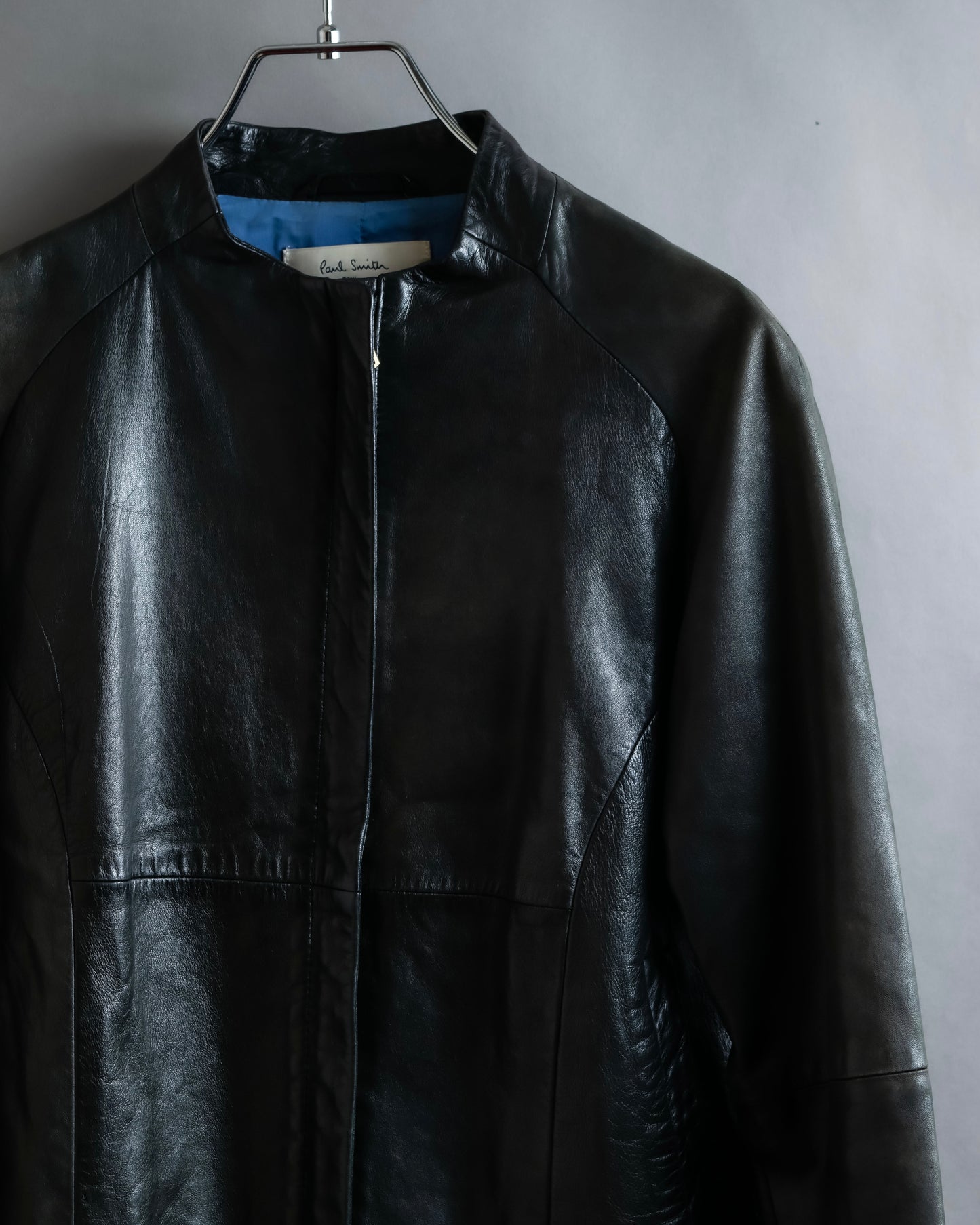 "PAUL SMITH" 100% sheep skin no collar leather jacket