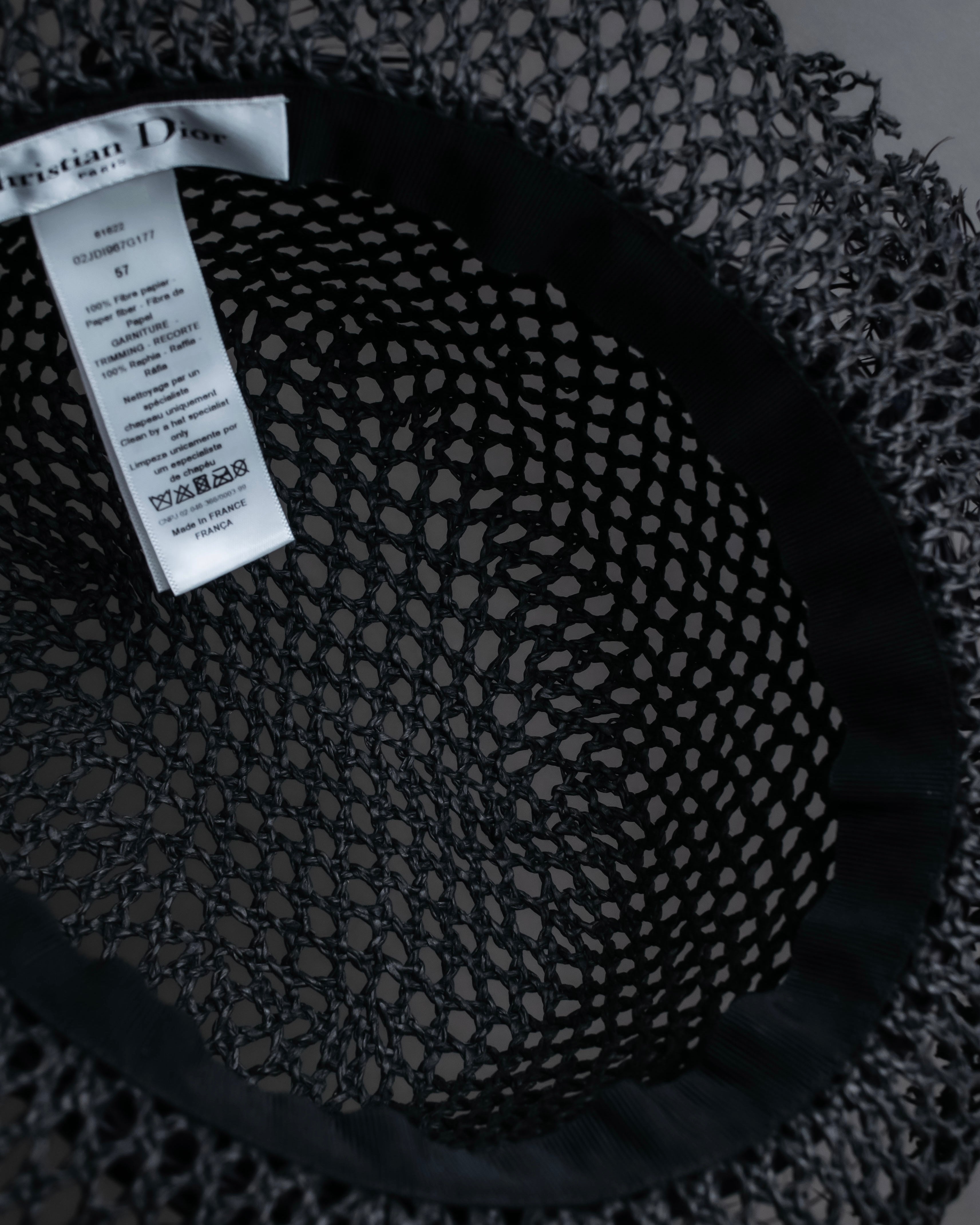 "Christian Dior" Raffia ribbon design paper fiber hat
