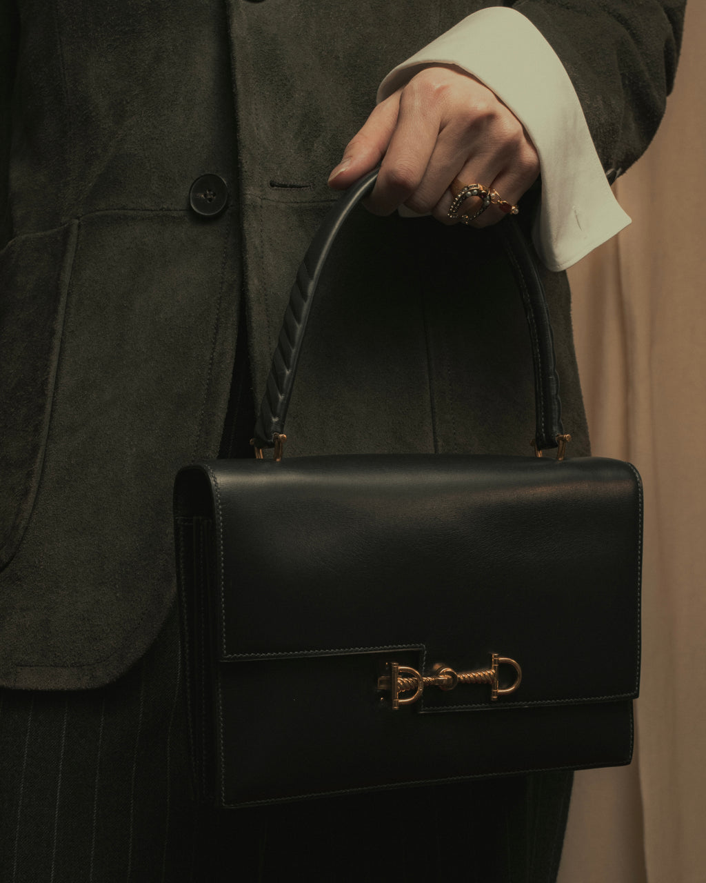 -SPECIAL- "HERMES" 60’s early sandrine box dark blue calf bit bag