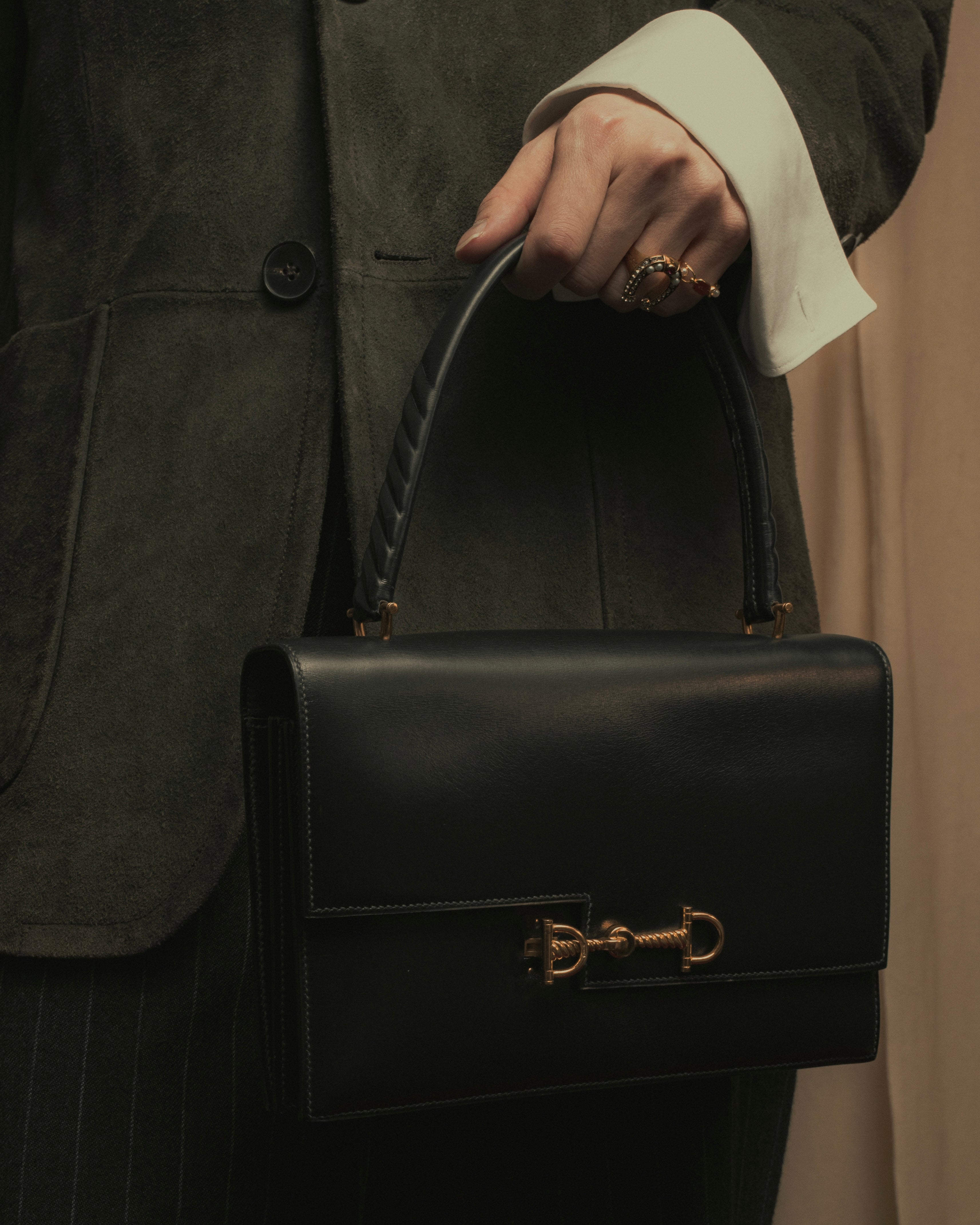 -SPECIAL- "HERMES" 60’s early sandrine box dark blue calf bit bag