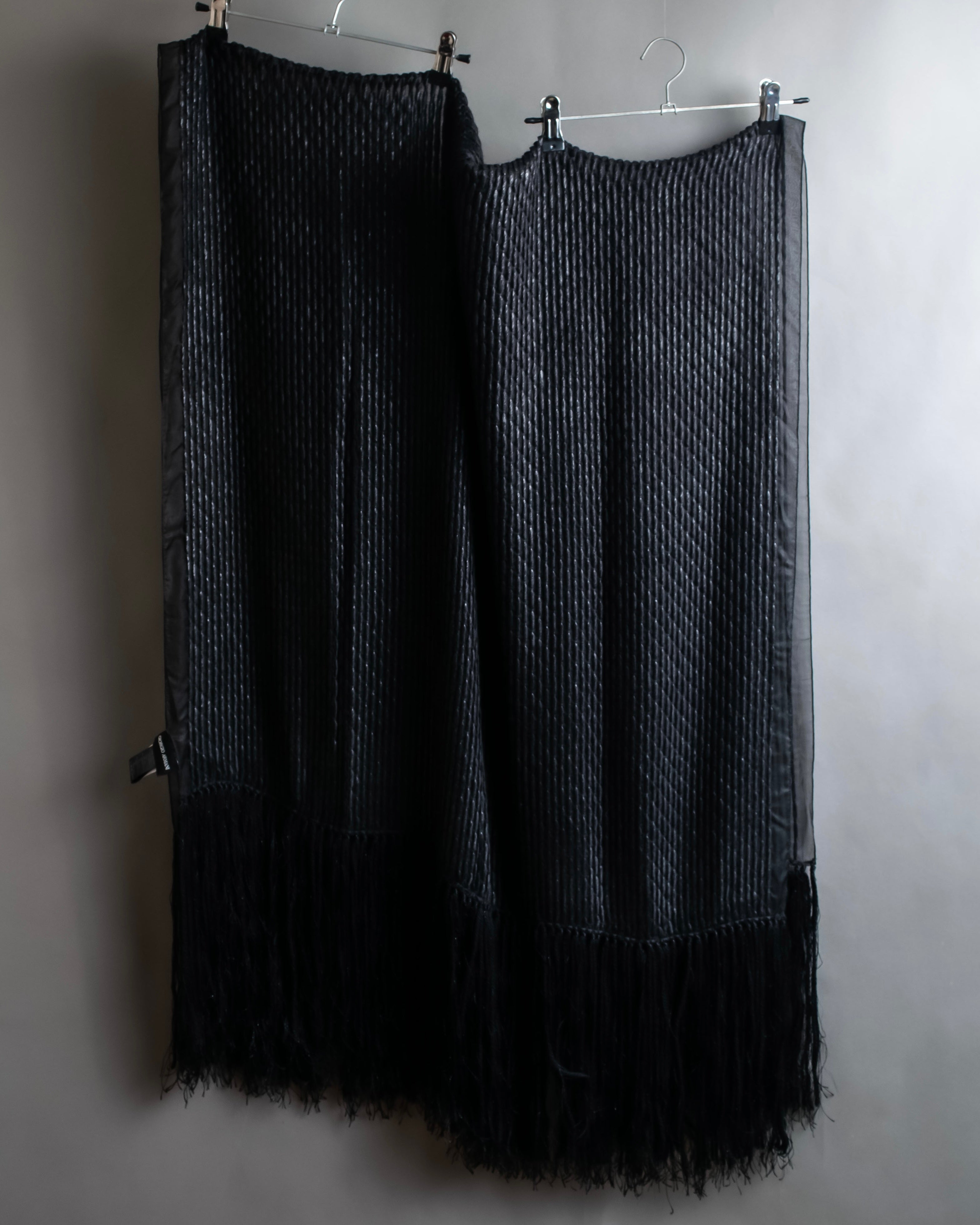 "GIORGIO ARMANI" Waffle low gauge knit fringe design stole