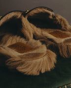 "GUCCI" 2010's Fur lined horsebit leather loafer mule