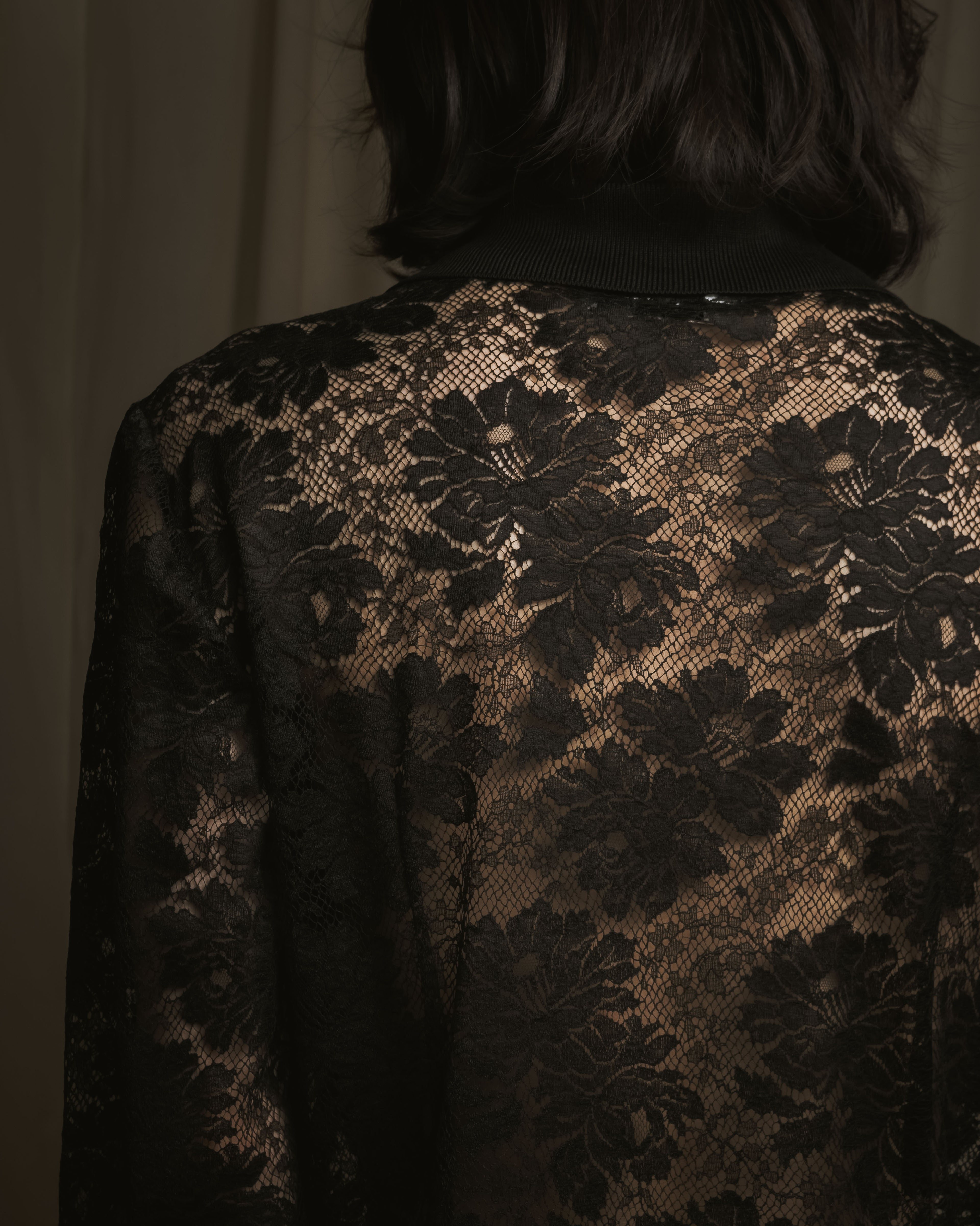 "VALENTINO MISS V" Late 80s botanical lace polo shirt