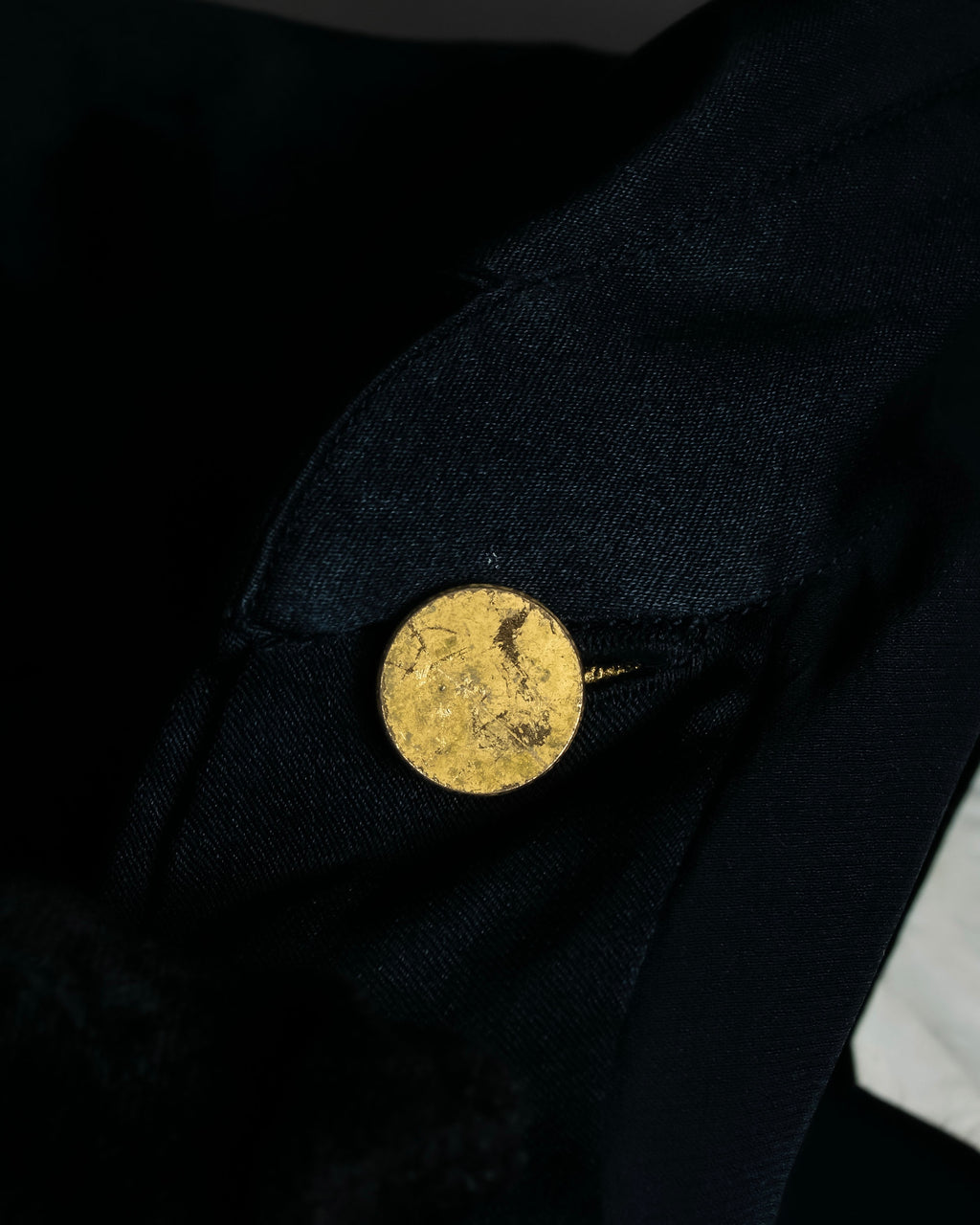 "CHANEL" Coco mark button design black glossy shirt