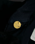 "CHANEL" Coco mark button design black glossy shirt