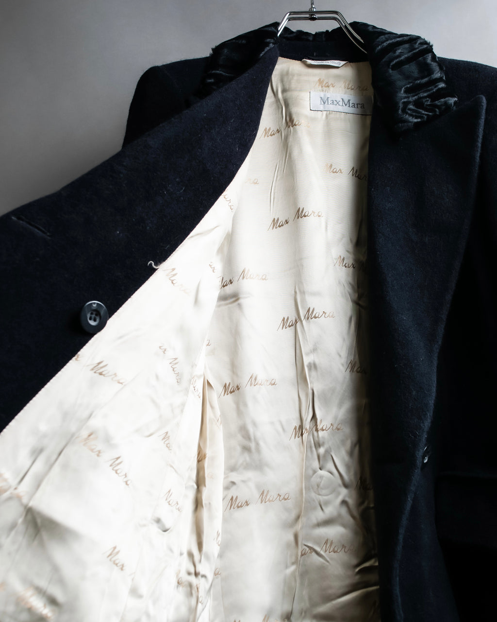 "Max Mara"
 Swakara fer collar oversized wrap style chester coat