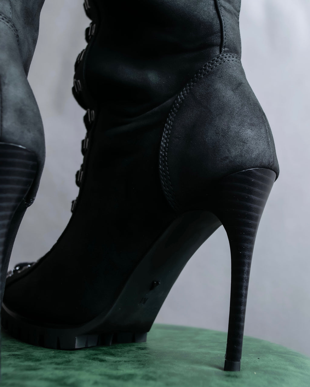 "YELLO" Lace up suede like stiletto heel knee-high boots