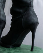 "YELLO" Lace up suede like stiletto heel knee-high boots