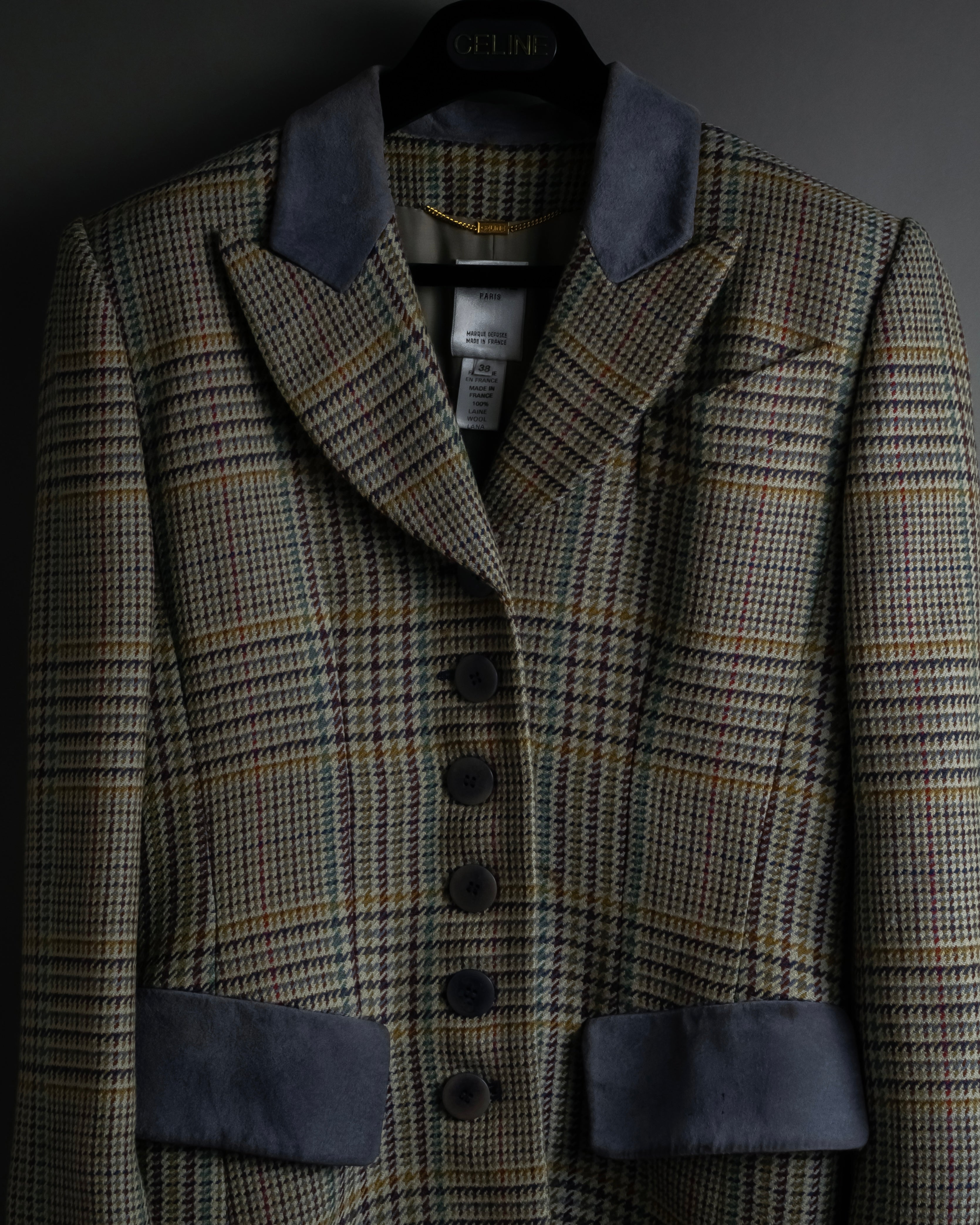 "CELINE" 90’s–00’s checked velvet collar coat