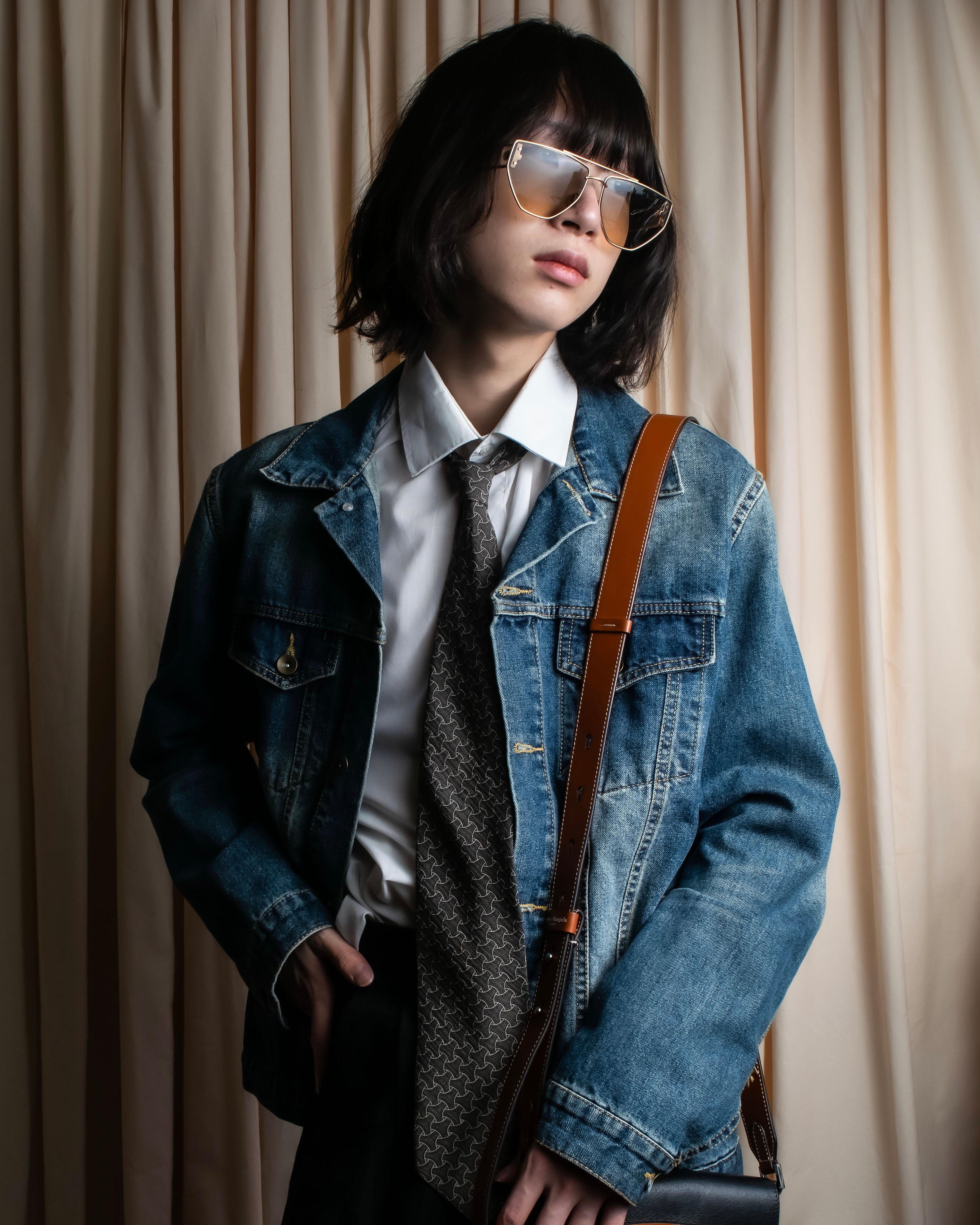 "GIORGIO ARMANI" Charcoal gray geometric pattern necktie