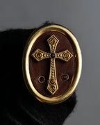 "JEAN PAUL GAULTIER" Cross motif leather panel gold ring