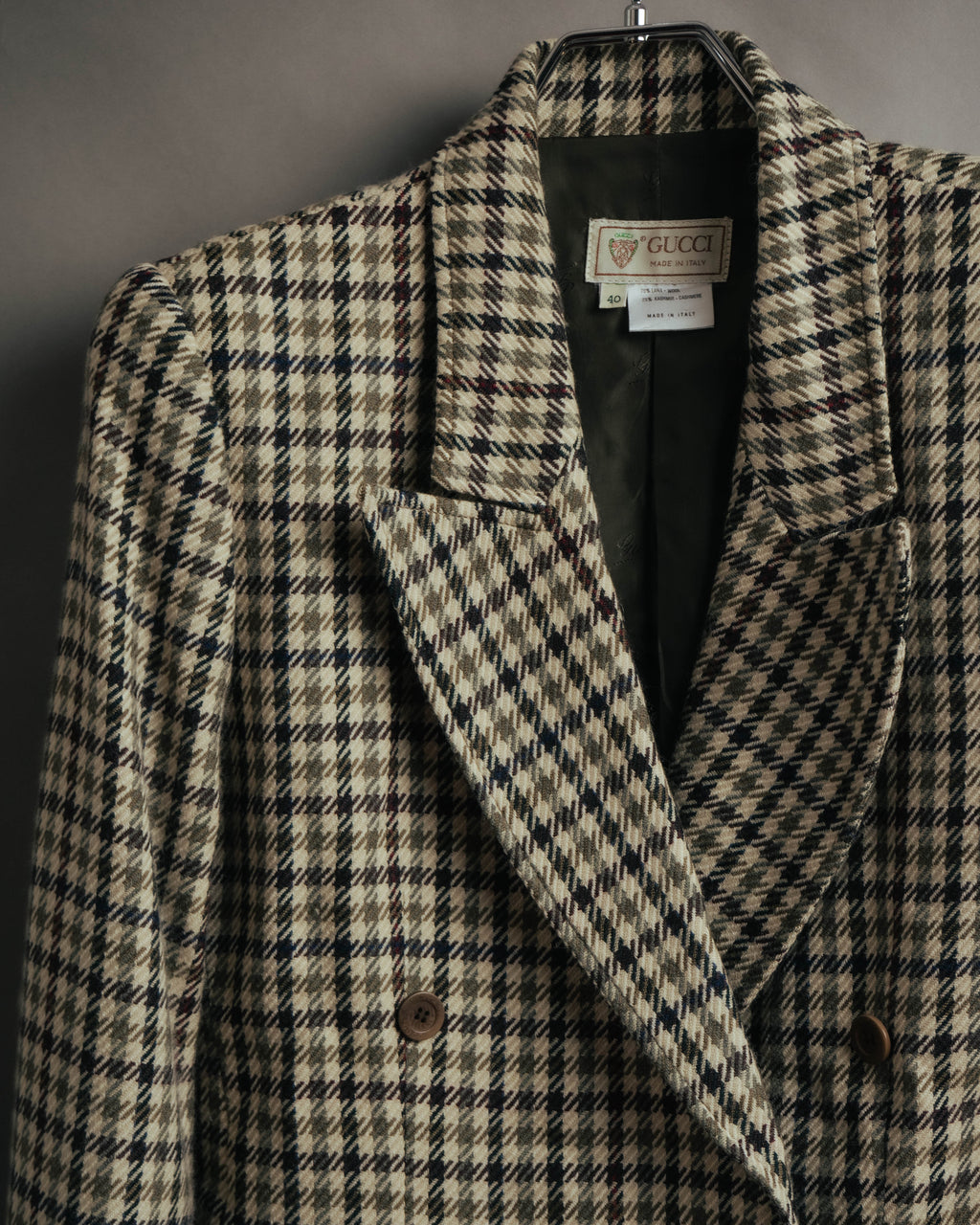 "GUCCI" 80's-early 90's Checked wool cashmere double-breasted jacket