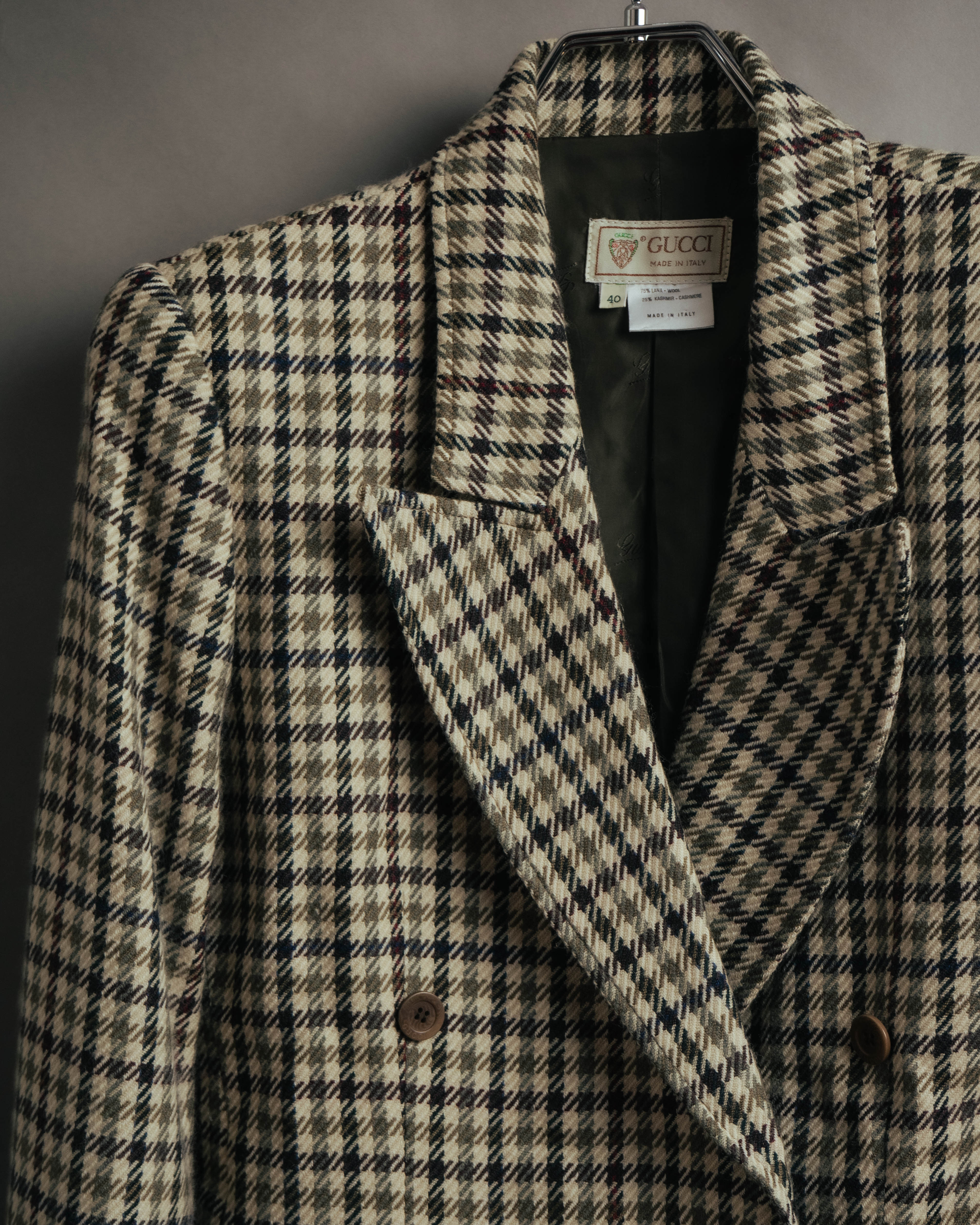 "GUCCI" 80's-early 90's Checked wool cashmere double-breasted jacket