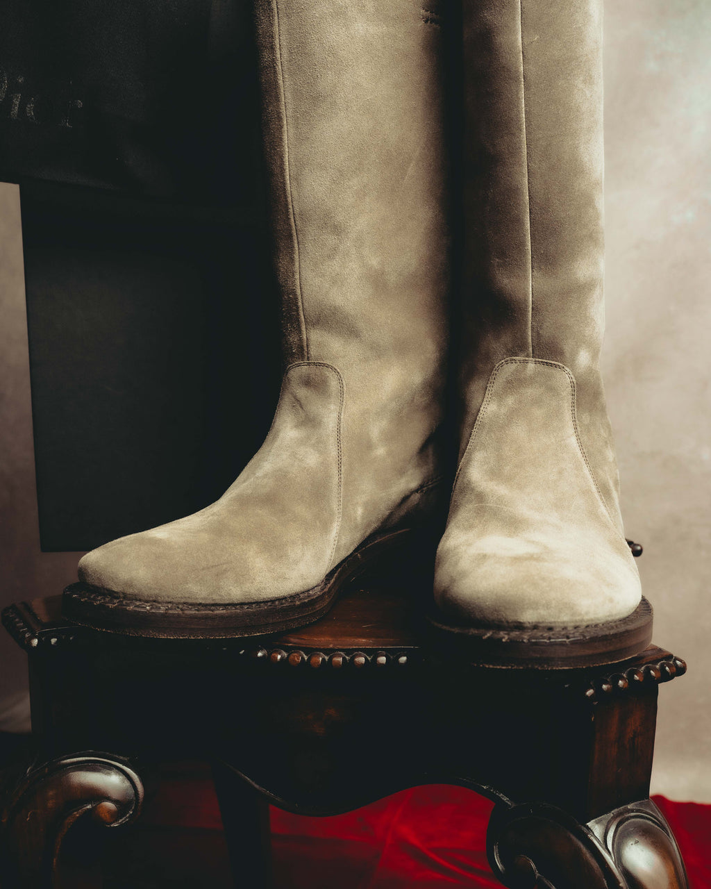 -SPECIAL- “Dior” 00’s Taupe suede square toe riding boots