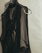 “PINKO” 2010’s Metallic striped lace georgette bow blouse