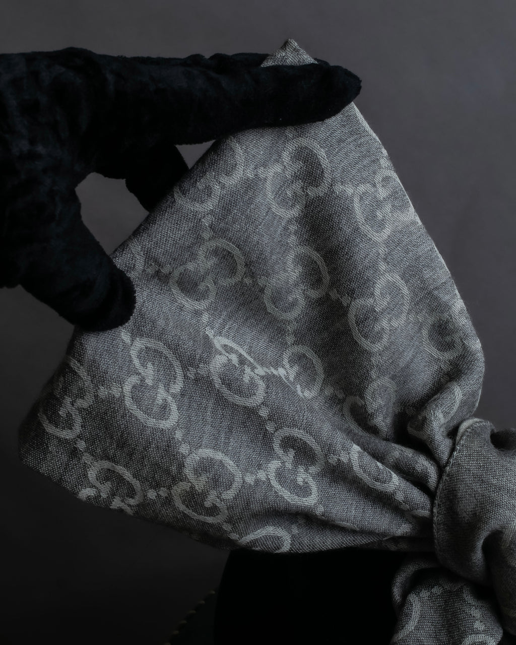 "GUCCI" GGpattern silk blend fringe stole