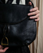 "Ralph Lauren" Saddle＆stirrup motif grained leather shoulder bag