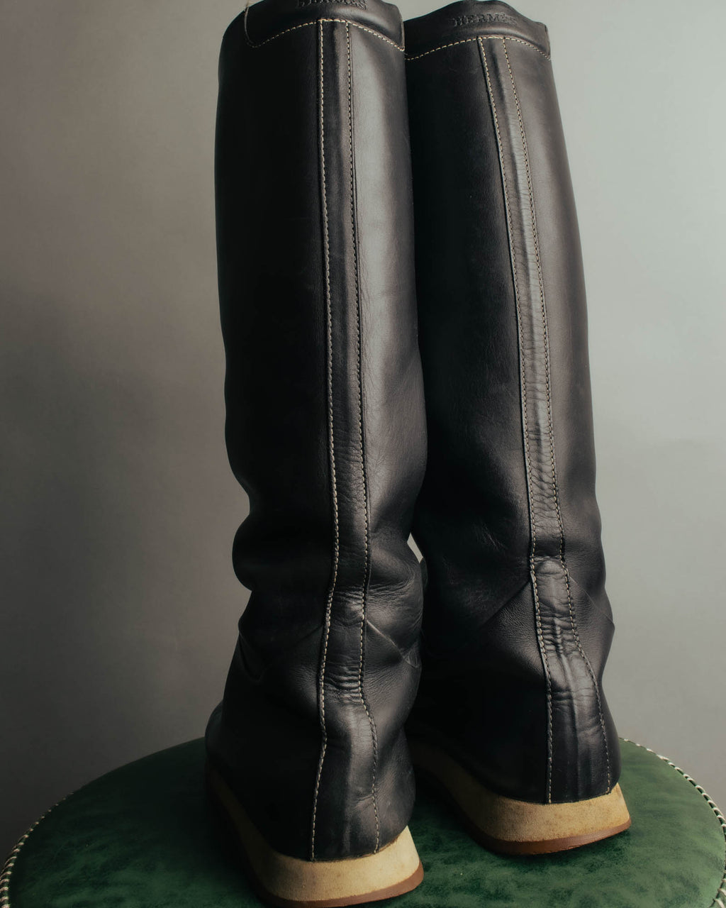 "Hermès" 90's-00's Minimal leather knee-high boots